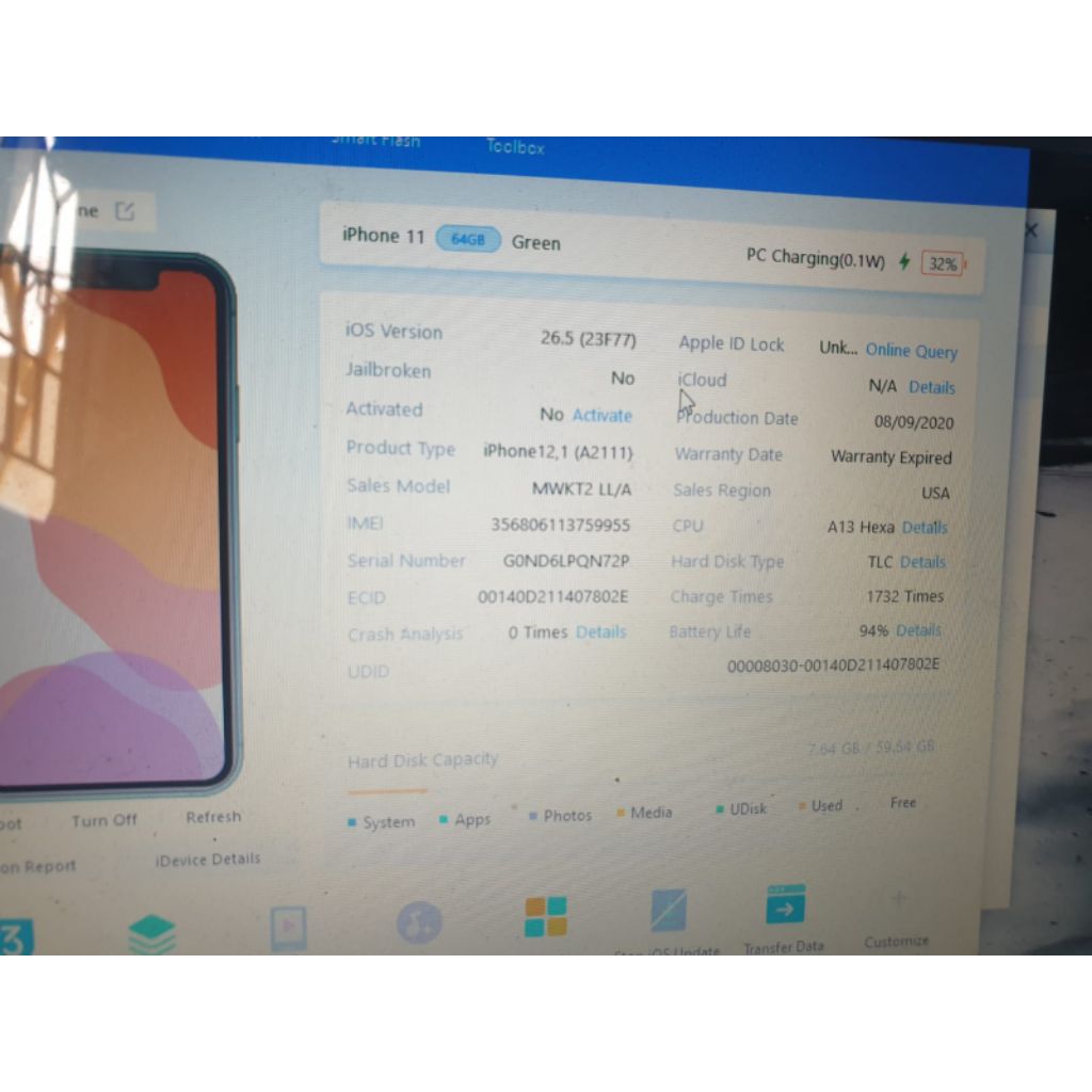 iphone 11 64gb lock icloud bahan sperpart/bypass