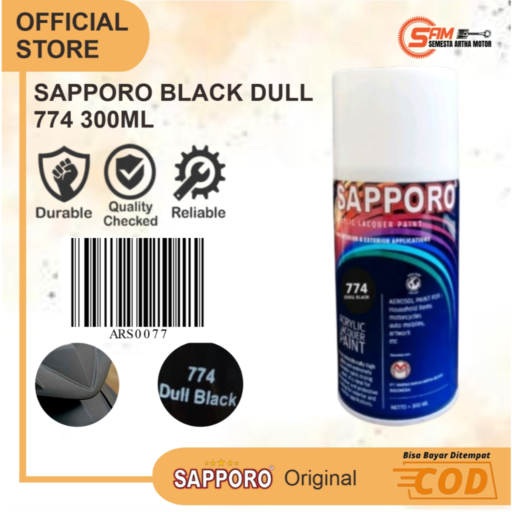 Cat Semprot Sapporo 774 Black Dull  Colour Spray Warna Hitam Doff Pilox Pernis