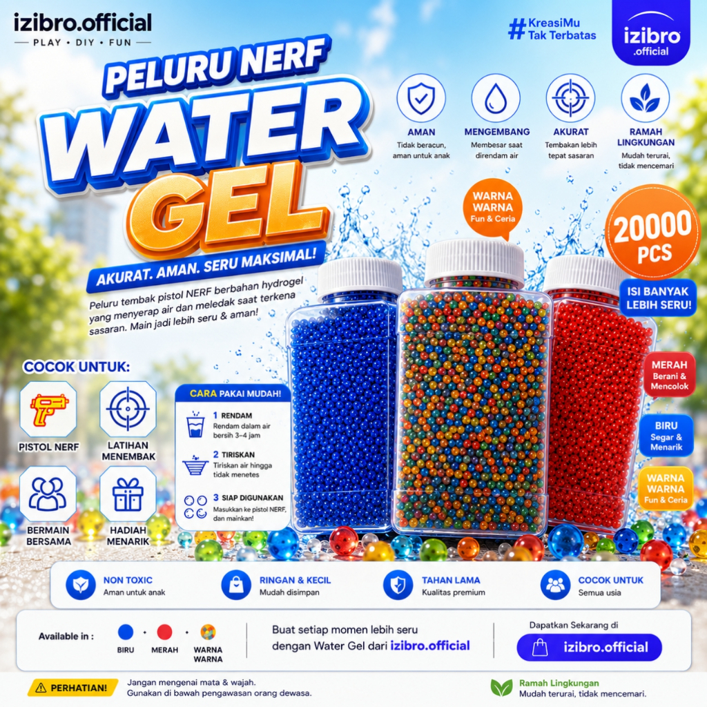 IZIBRO - WGG WGB Peluru WATERGEL BLASTER refill ±20.000 butir 7-8MM Watergel gun hydrogel hidrogel P