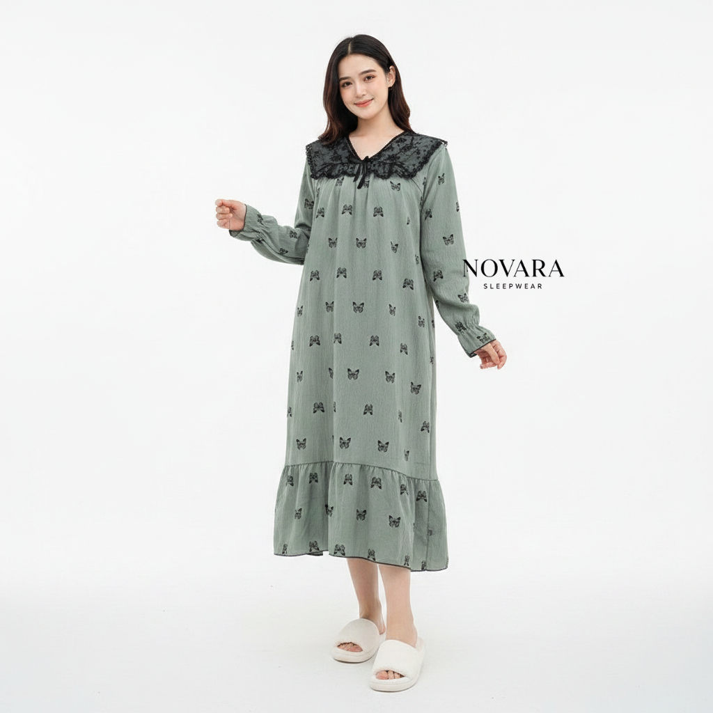 NOVARA Daster Wanita Cotton Spandek Terbaru Lengan Panjang | Daster Motif Bohemian Casual Lengan Pan