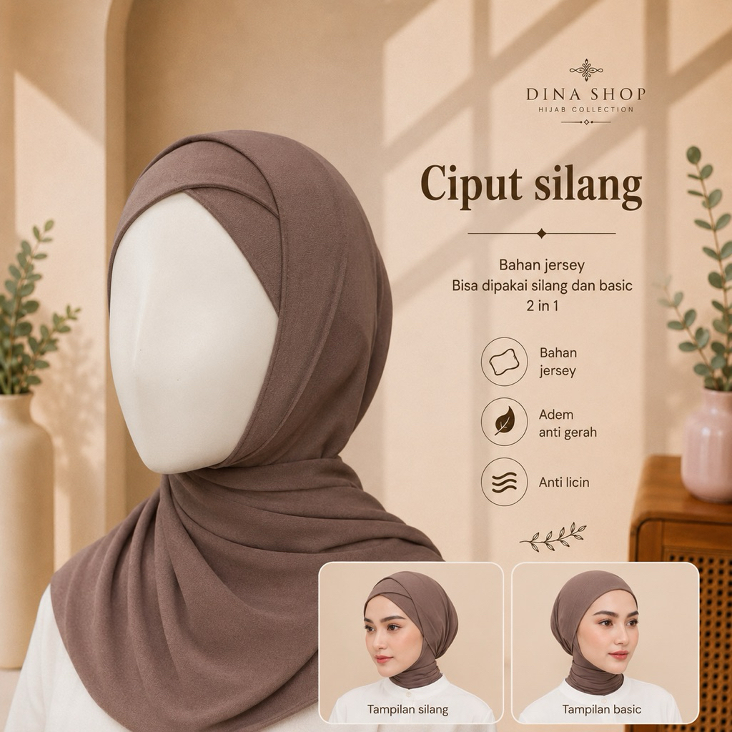 Inner Silang Ciput Melody Anti Sakit Kuping Inner Hijab Silang Premium