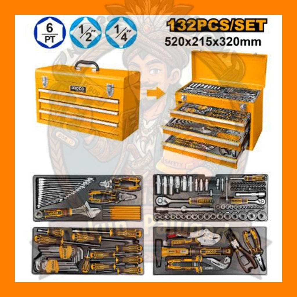 Tool Box Besi 132 Pcs / Tool Set Box Besi  Isi 232 Pcs / Tool Box Set 3 Susun / Set Drawer INGCO - H