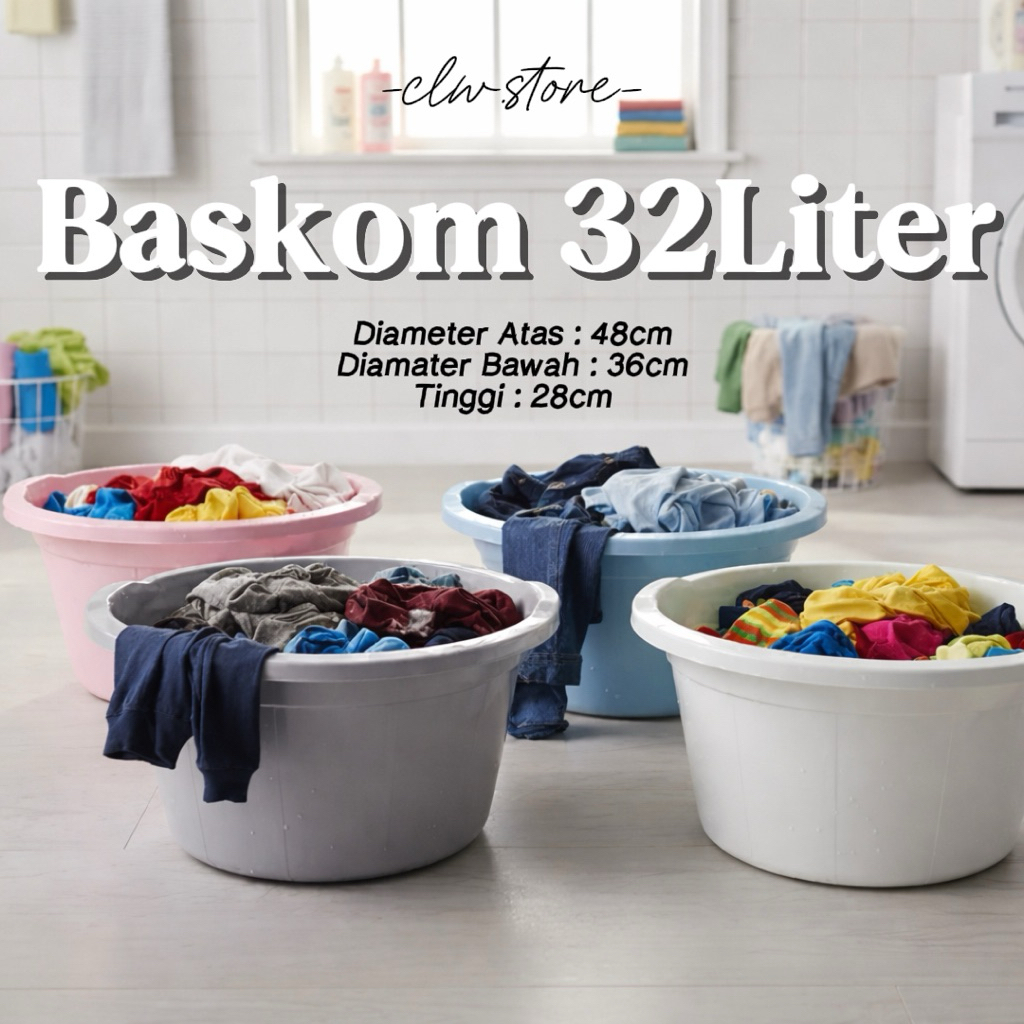 Baskom Jumbo Besar 32 Liter Basin Bak Ember Wadah Bulat Adonan Nyuci Cuci Rendam Cucian Pakaian Baju
