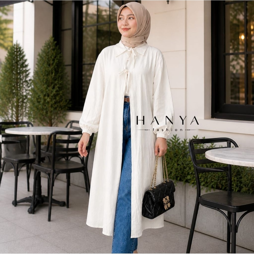 Atasan Panjang Wanita Muslimah - Outer Cardigan Polo Linen Flow