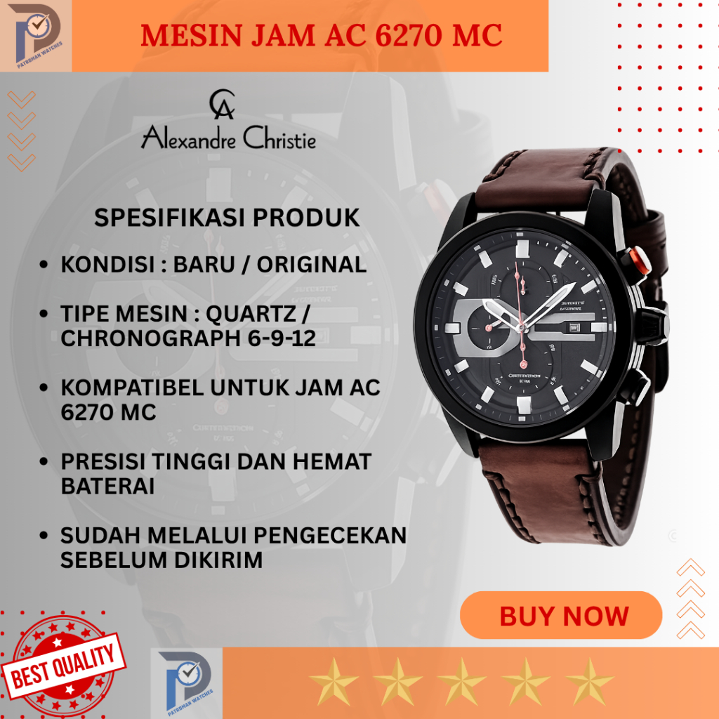 PROMO Mesin Jam Tangan Alexandre Chistie AC 6270 MC AC6270 MC Chronograph Tanggal Aktif