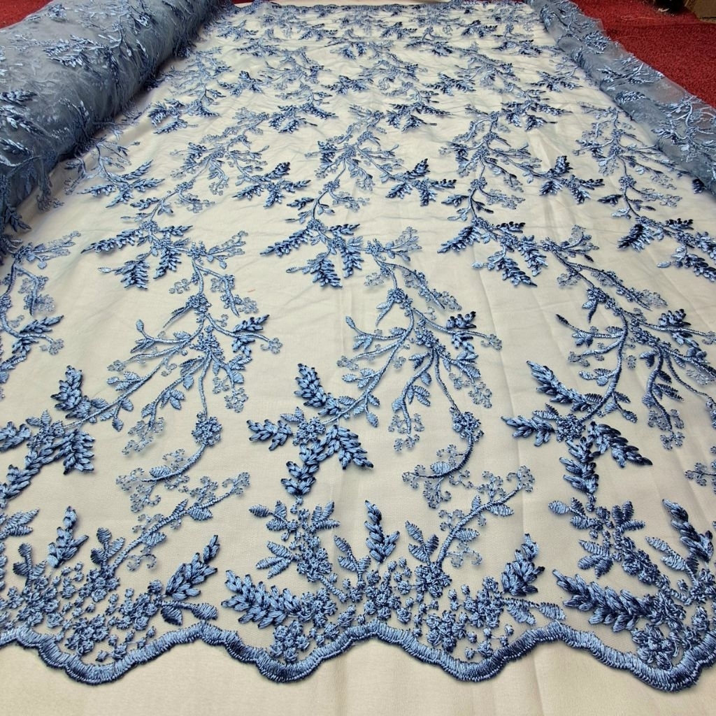 Kain Tile Bordir Sulam Motif Padi Mewah / Bahan Kain Tile Premium Untuk Kebaya Dan Dres