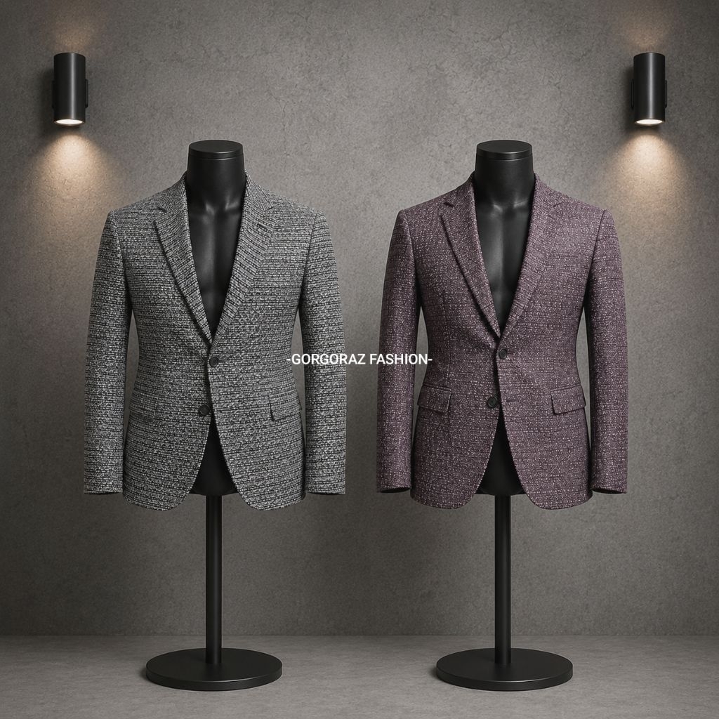 gorgoraz jas pria keren abu dan maroon bintik tweed slimfit casual formal blazer