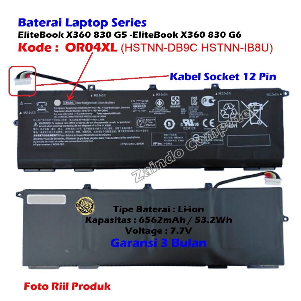 KODE OR04XL OR04053XL BATERAI LAPTOP HP ELITEBOOK X360 830 G7 ELITEBOOK X360 830 G8 HSTNN-IB9G - ELI