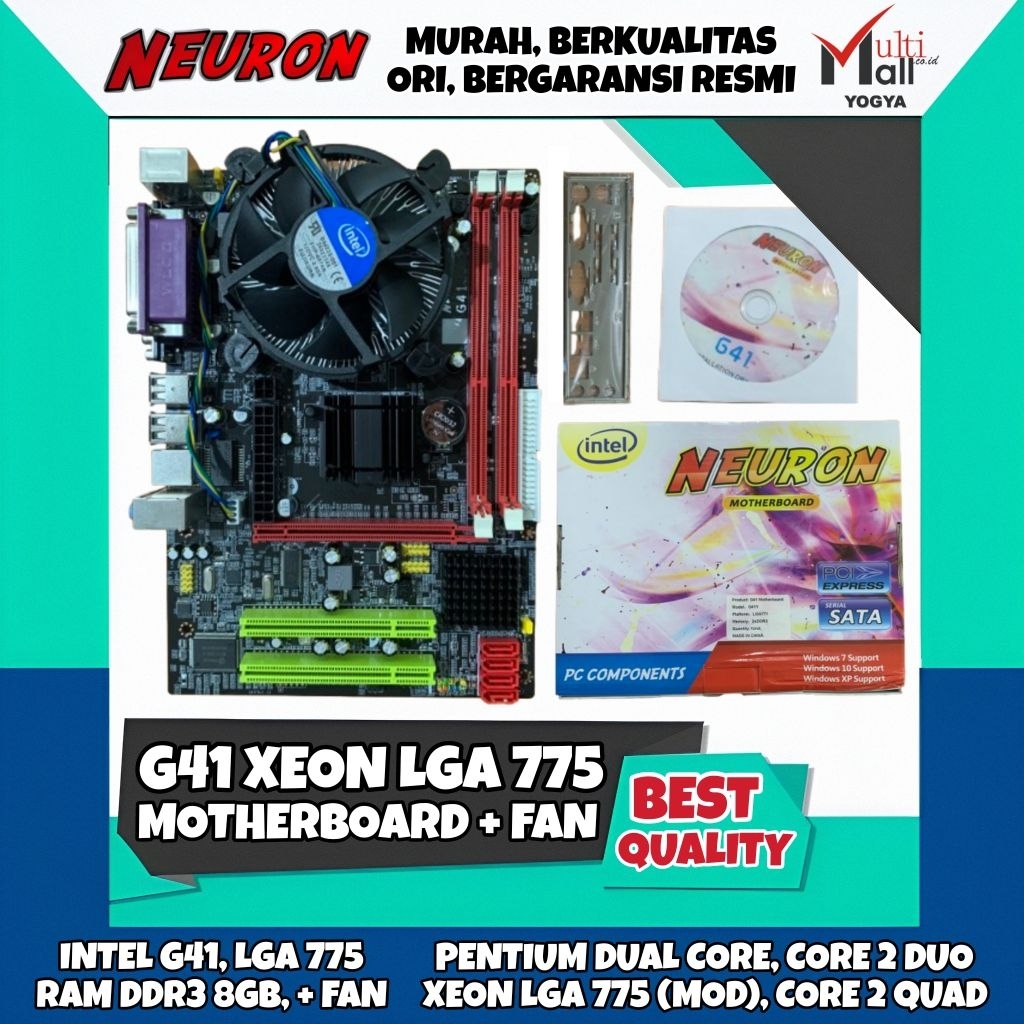 Neuron Motherboard G41 Xeon Dual Core LGA 775 RAM DDR3 8GB + FAN