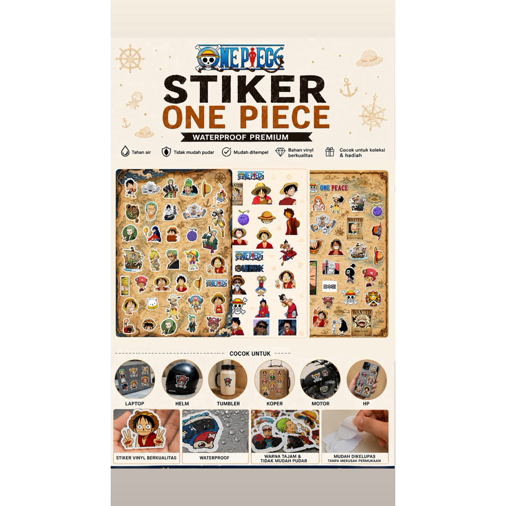 Sticker Pack Anime One Piece Luffy Vinyl Waterproof Aesthetic Laptop Hp Ipad Stiker
