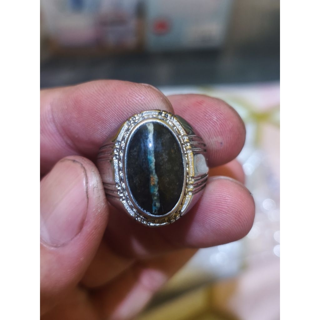 Cincin Batu Akik Pirus Hubei Pamor Kendit
