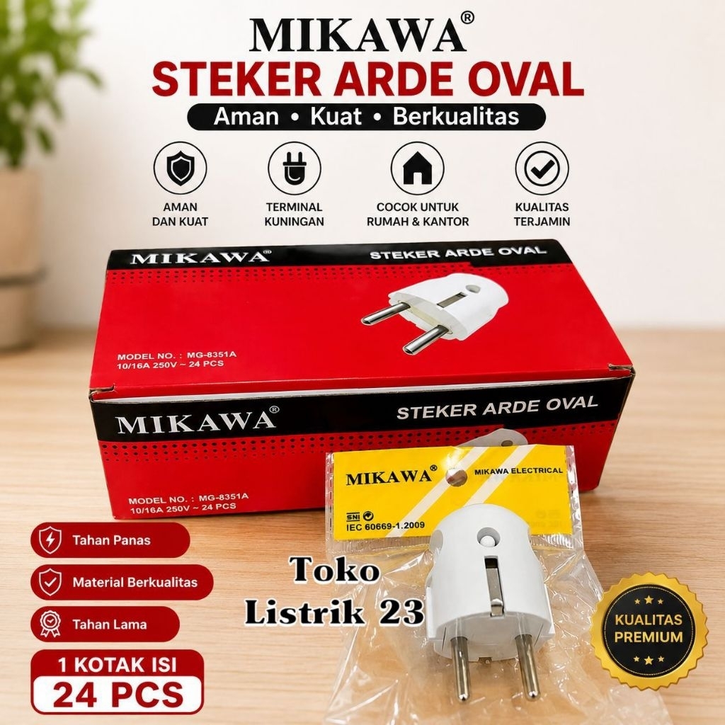1 KOTAK (isi 24pc) Steker Arde Bulat Mikawa Terminal MG-8351A SNI Colokan Listrik 2 Pin Ground Kunin