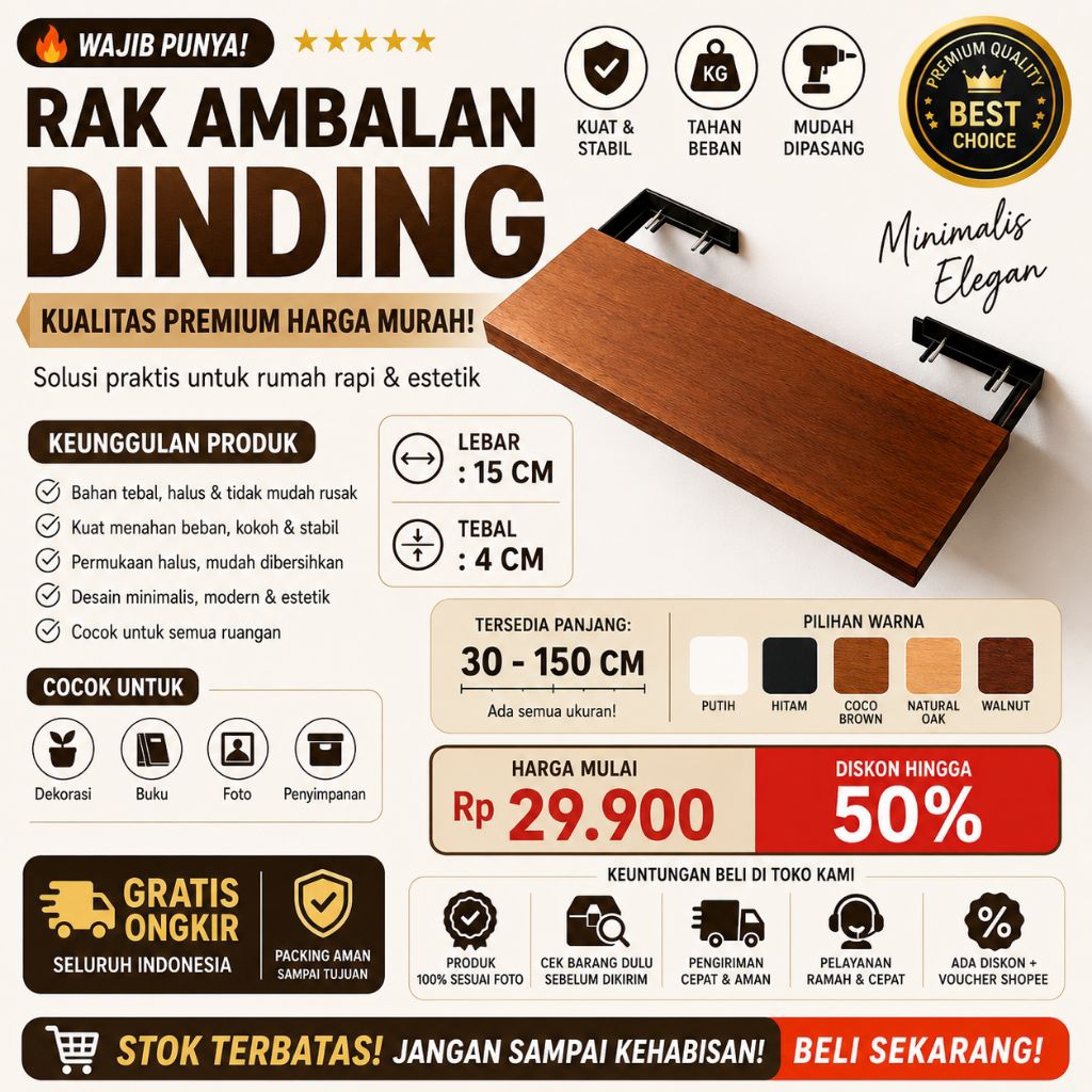 Rak dapur ambalan dinding aesthetic minimalis