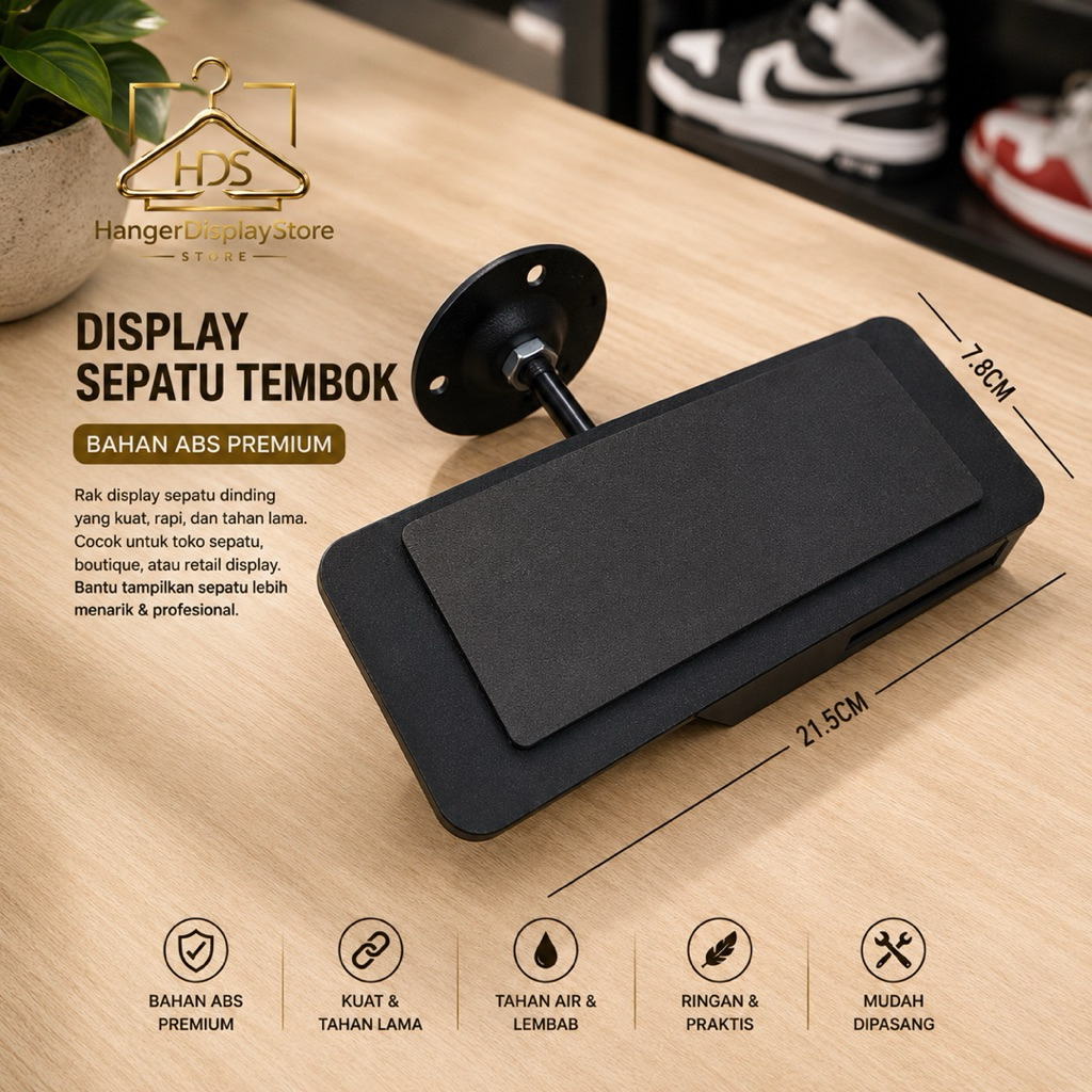Display Sepatu Tembok Premium - Rak Display Sepatu Dinding Toko & Butik