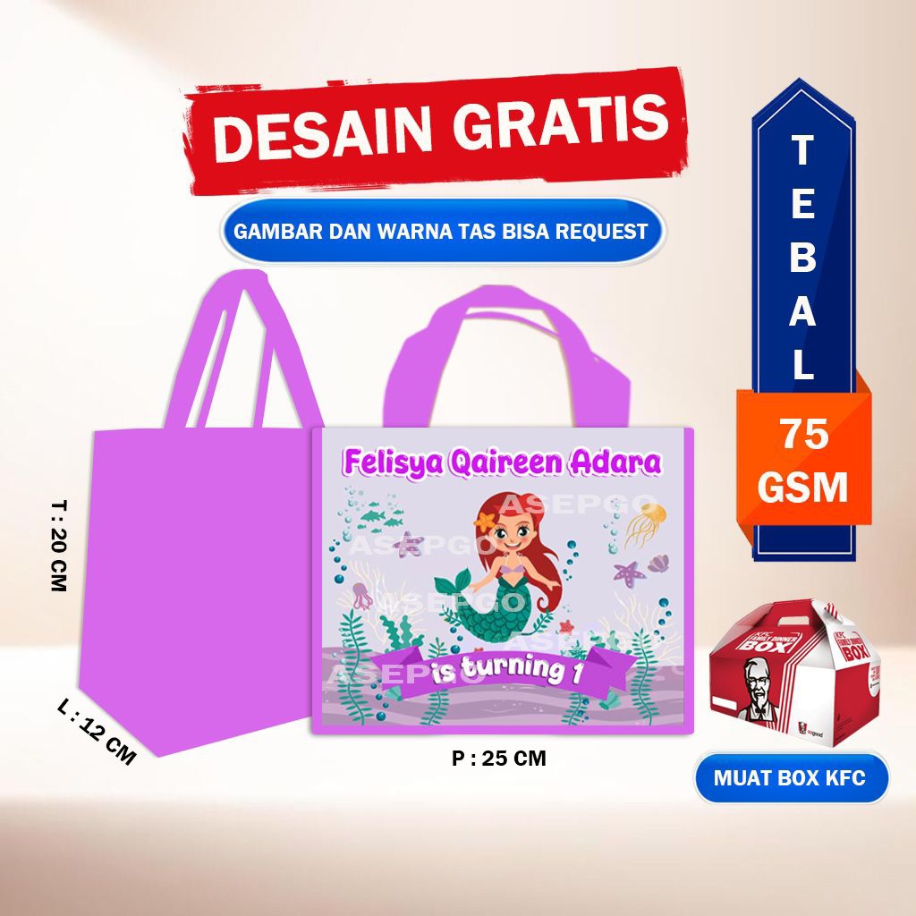 Tas souvenir ultah mermaid/goodie bag ultah mermaid