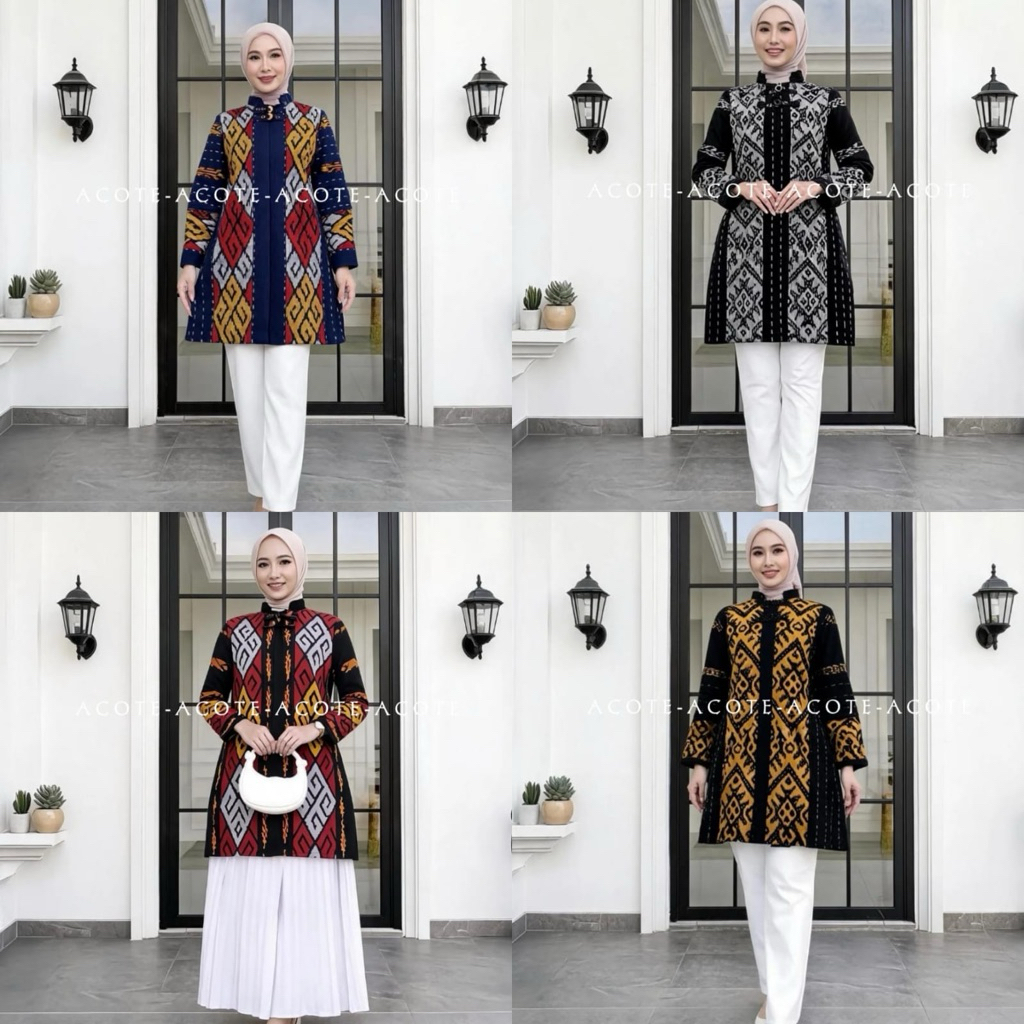 Tunik Tenun Ralina Lengan Panjang Baju Tenun Ralina Atasan Tenun Wanita Muslimah Tenun Premium
