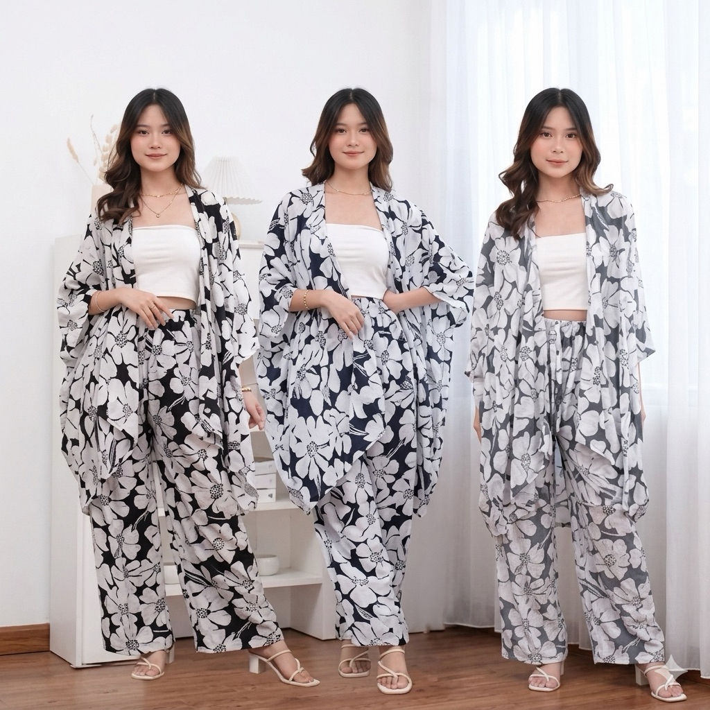 Setelah Gardigan Kulot Motif Bunga Sepatu / One Set Outer Printing Bali