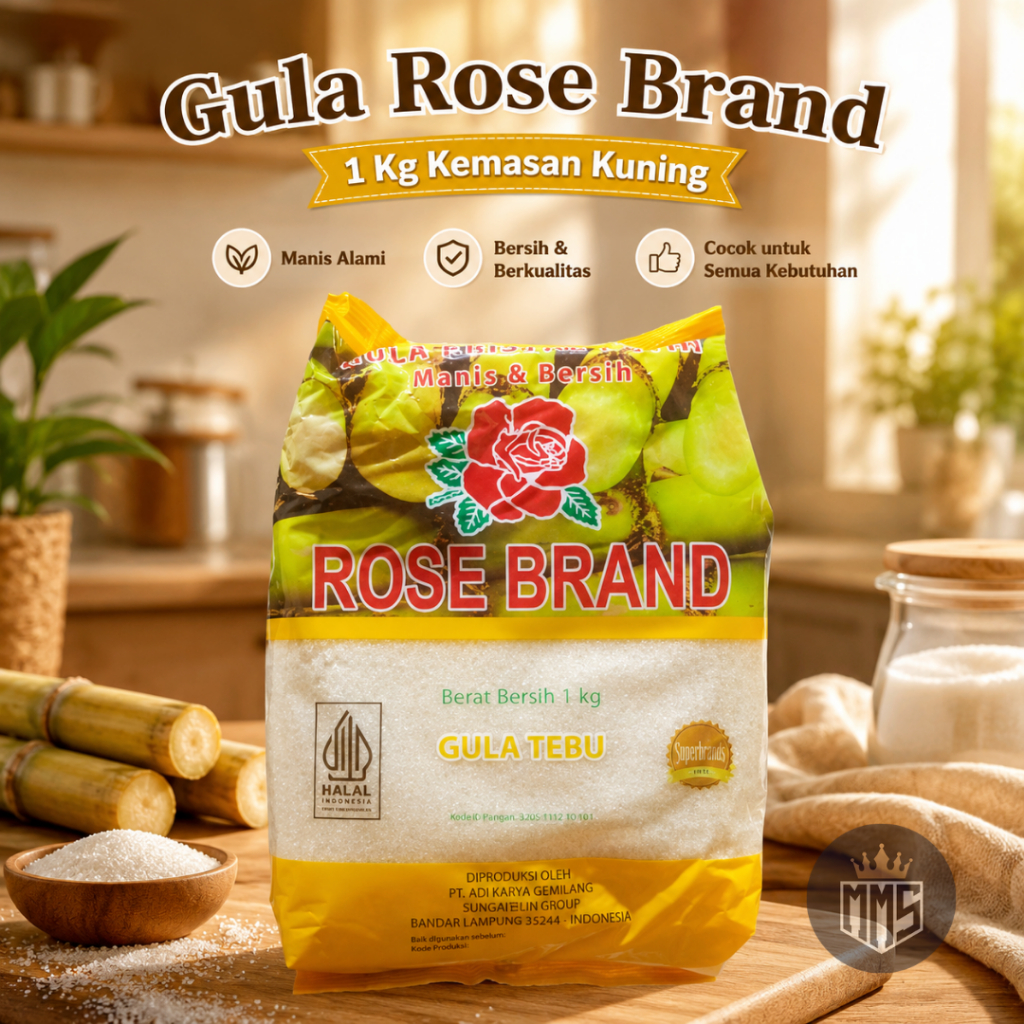 gula rose brand 1 kg / gula pasir rose brand 1 kg / gula kristal rose brand 1 kg kemasan kuning