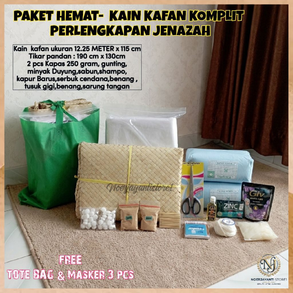SET KAIN KAFAN  PRIA & WANITA | Perlengkapan jenazah LENGKAP ,kain kafan 12.25 meter x 120cm| Tikar 