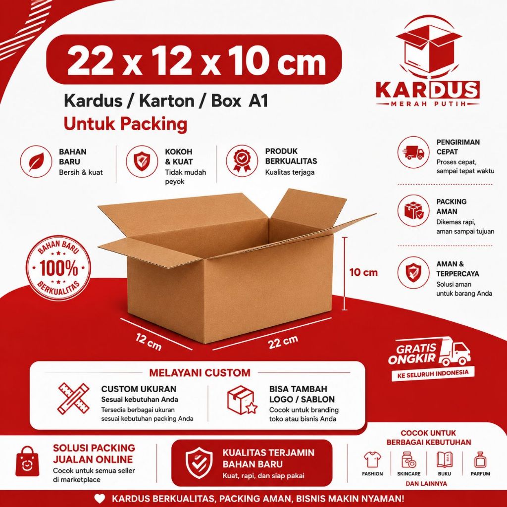 KARDUS 22x12x10 PACKING KARDUS BAHAN BARU