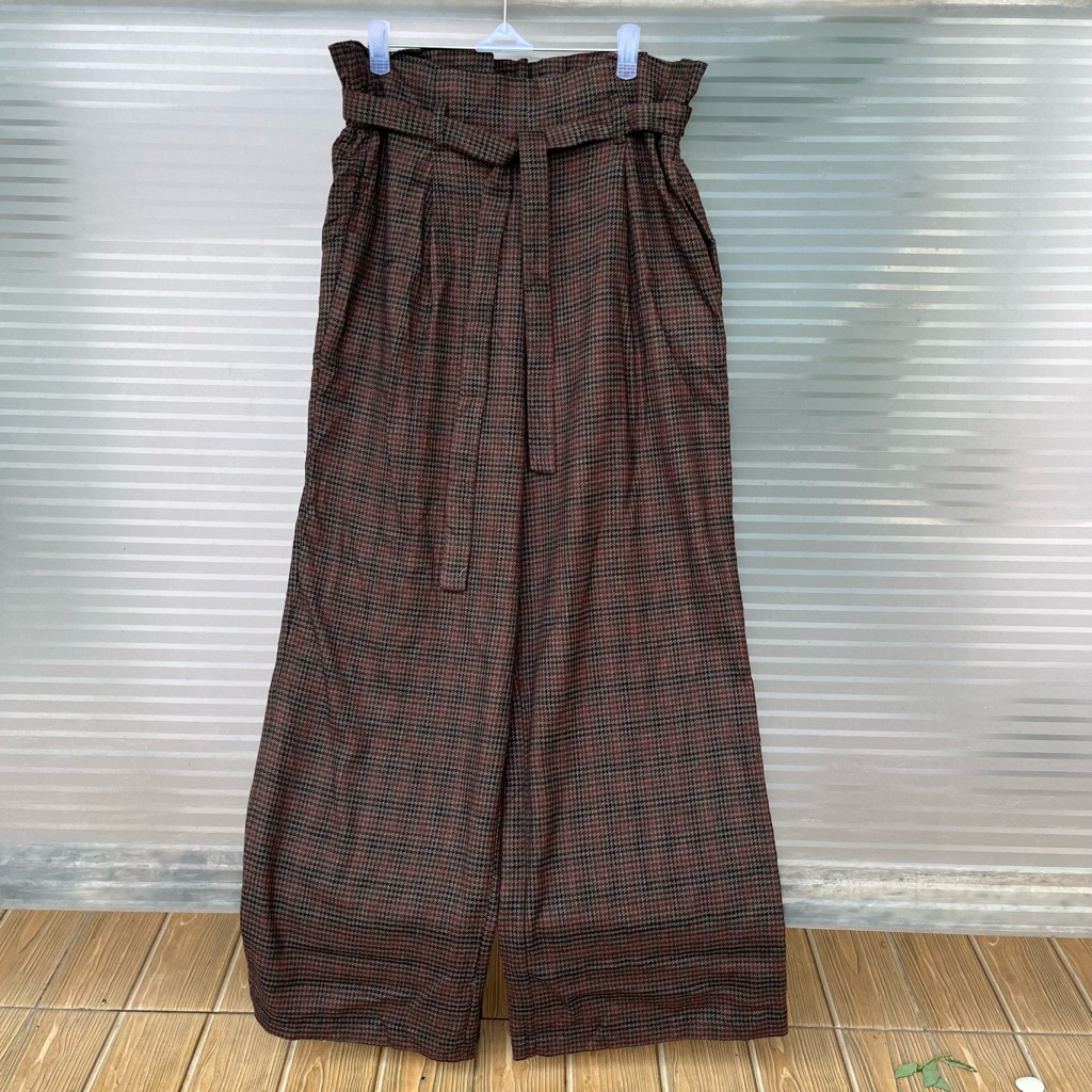 GU Kulot Houndstooth Brown With Belt XL New