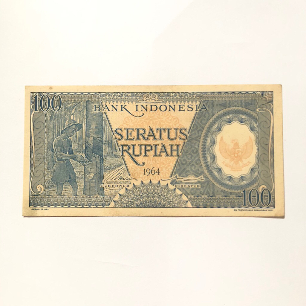Uang Kertas Kuno 100 Rupiah Pekerja Biru Seri Pekerja Tahun 1964 Kondisi Bagus Gress Aunc Original K