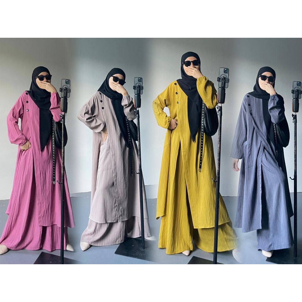 NURA SET Kulot || Set Long Tunik & Kulot Bubble Crush