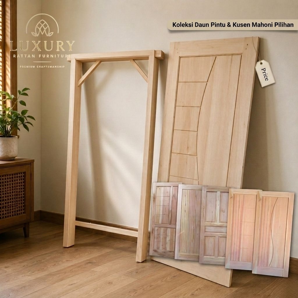 Daun Pintu & Kusen 1 Set Kayu Mahoni Pintu Rumah Pintu Kamar Ukuran 200x80.cm