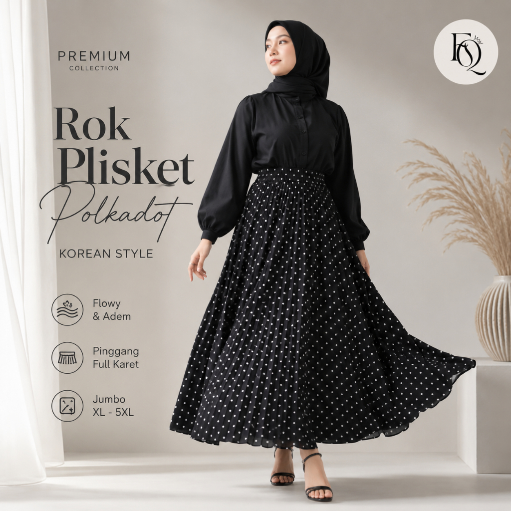 ROK MOTIF POLKADOT KECIL PANJANG MAYUNG PREMIUM / SKIRT WANITA MUSLIM CUTE MOTIF IMPORT JUMBO BAWAHA