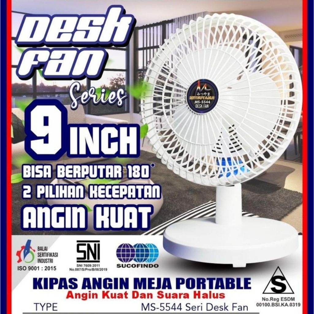 Kipas Angin Meja Portable 9 inch Mitsuyama MS-5544 Desk Fan Kencang - MS-5544 DeskFan
