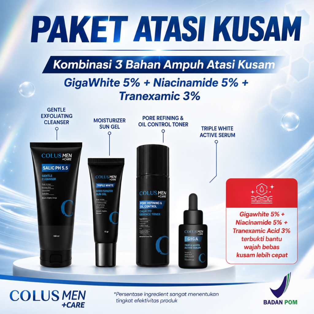 COLUS MEN Paket Skincare ATASI KUSAM |Skincare Pria | Mencerahkan Wajah Kusam |