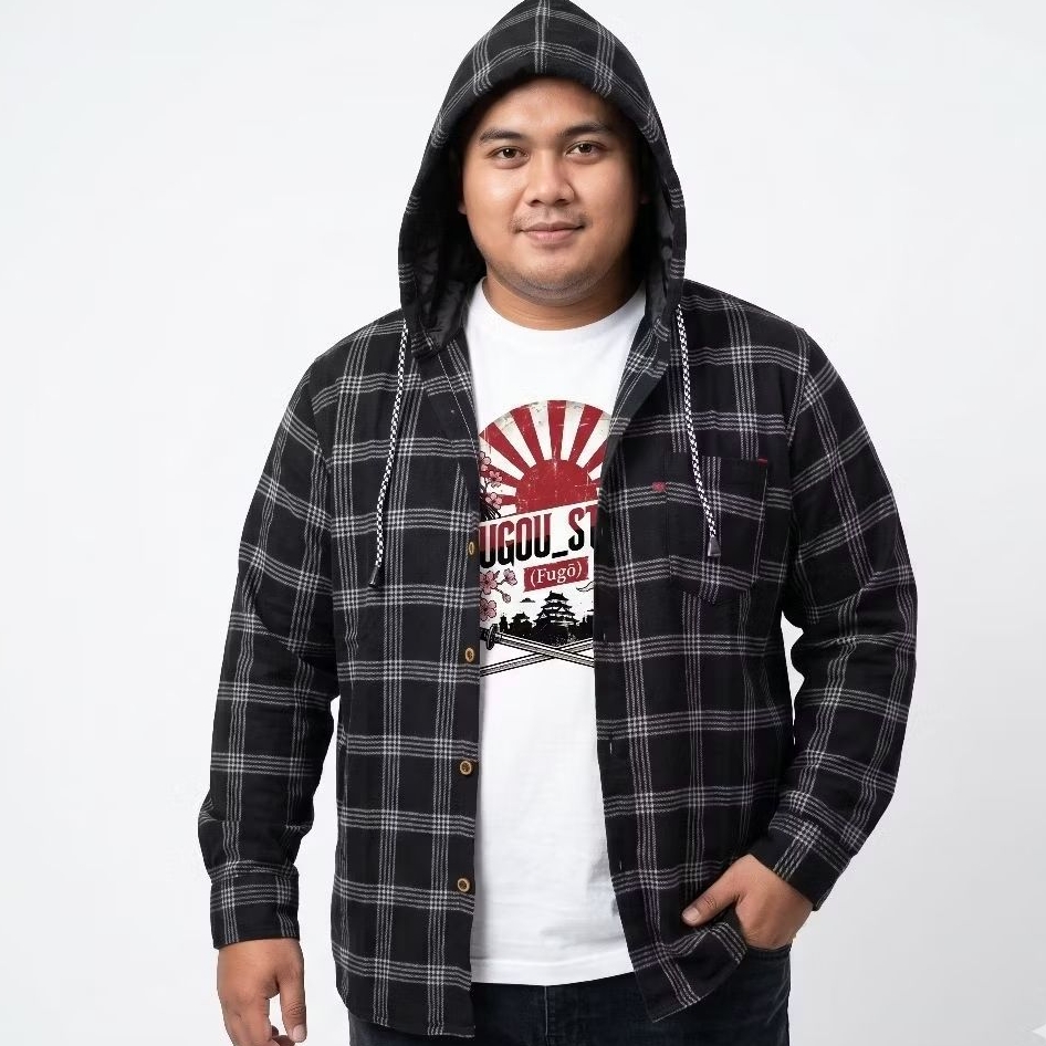 kemeja hoodie flanel jumbo pria kemeja flanel XXL XXXL XXXXL kemeja pria big size hoodie flanel pria