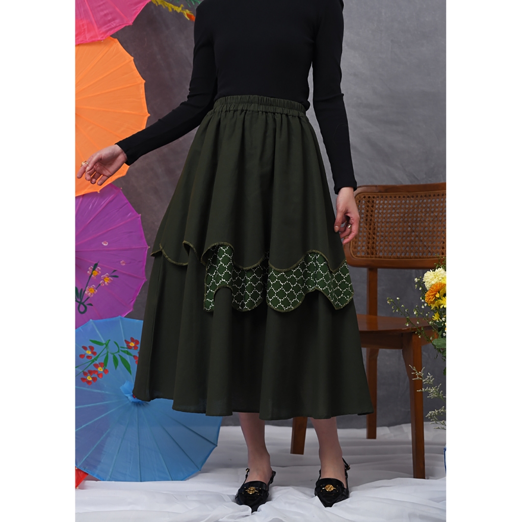 NONA RARA - Tila Basic Green P0692, Rok batik wanita modern