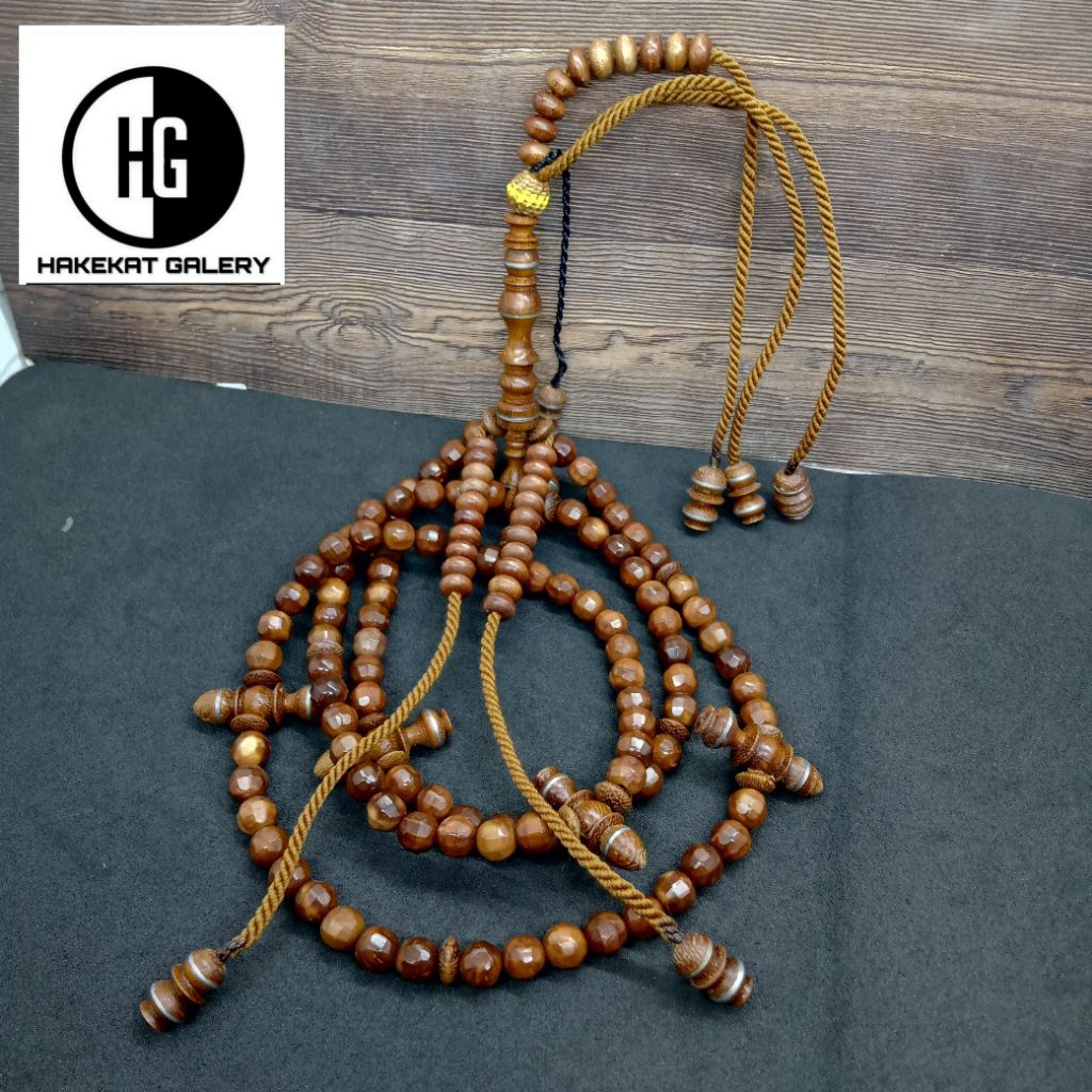 Tasbih tijani kayu kaoka kokka model kristal full benang rajut Cs32