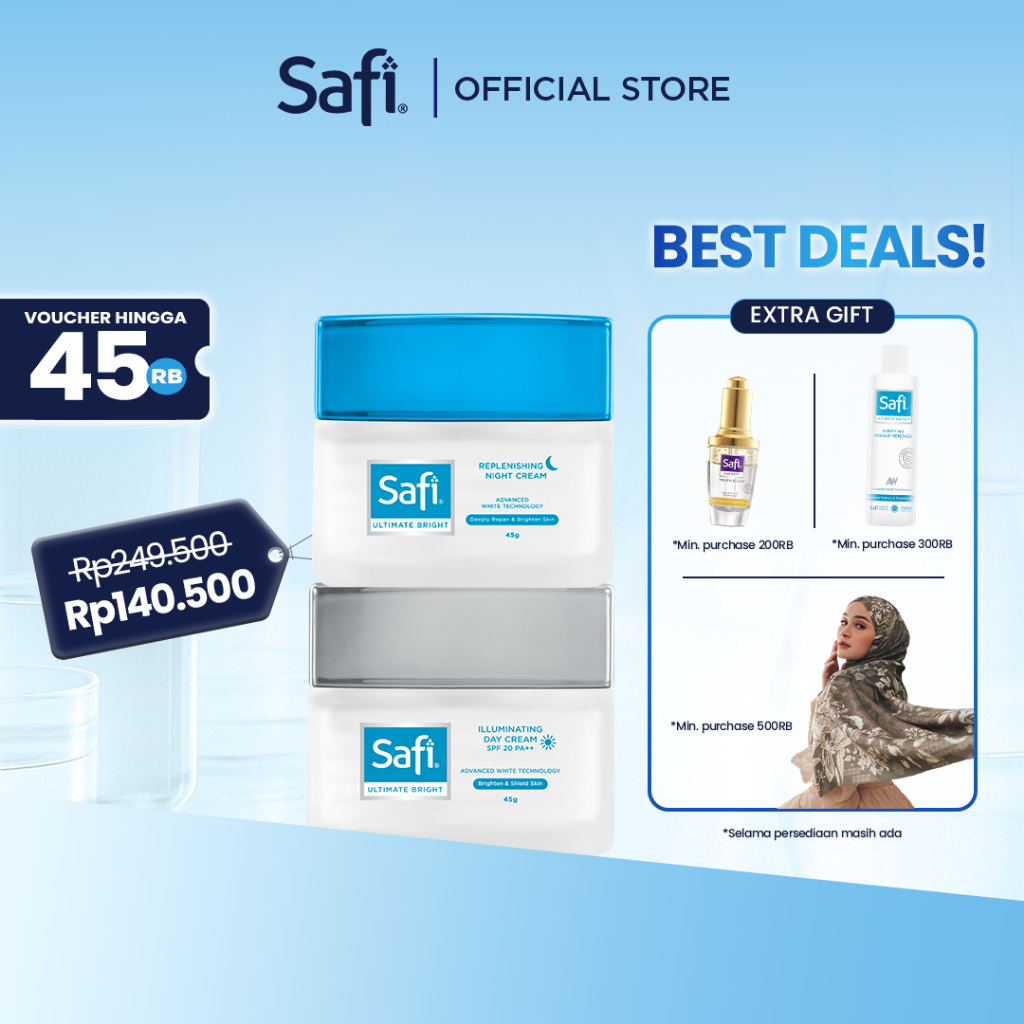 Safi Ultimate Bright - Illuminating Day Cream Spf 20 Pa++ 45G + Replenishing Night Cream 45G - Paket