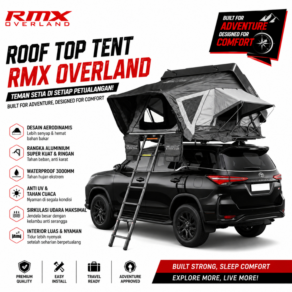RMX Overland Roof Tent / Rooftop Tent Mobil Inspired 165 ABS Shell Premium - Tenda Atap Mobil
