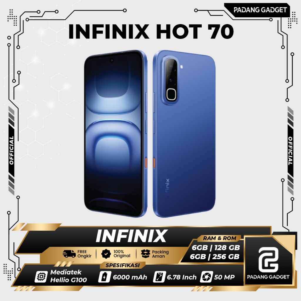 Infinix Hot 70 4G 6/128 & 6/256 GB | HP Terbaru 2026 Batrai 6000 mAh | Mediatek Helio G100 | Garansi