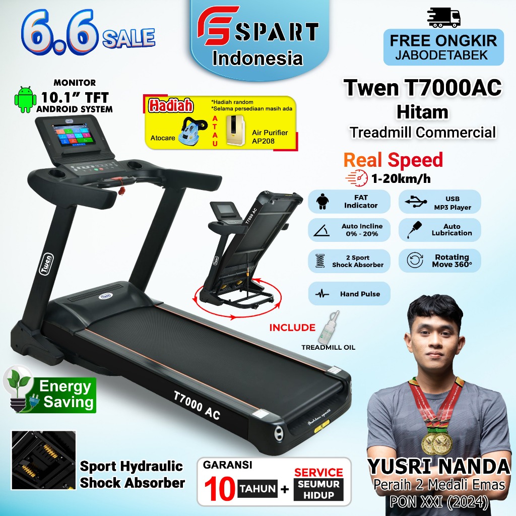 TWEN T7000AC Treadmill Listrik Treadmill Portable Treadmill Multifungsi Treadmil Lipat Alat Olahraga
