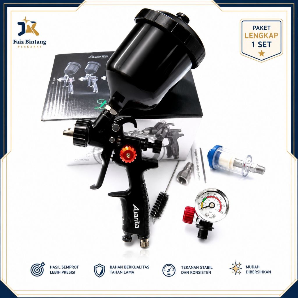 Spray Gun Auarita original HVLP Mini Lion 2 Light | Nozzle 0.8 / 1.0mm tabung Pelastik 250cc