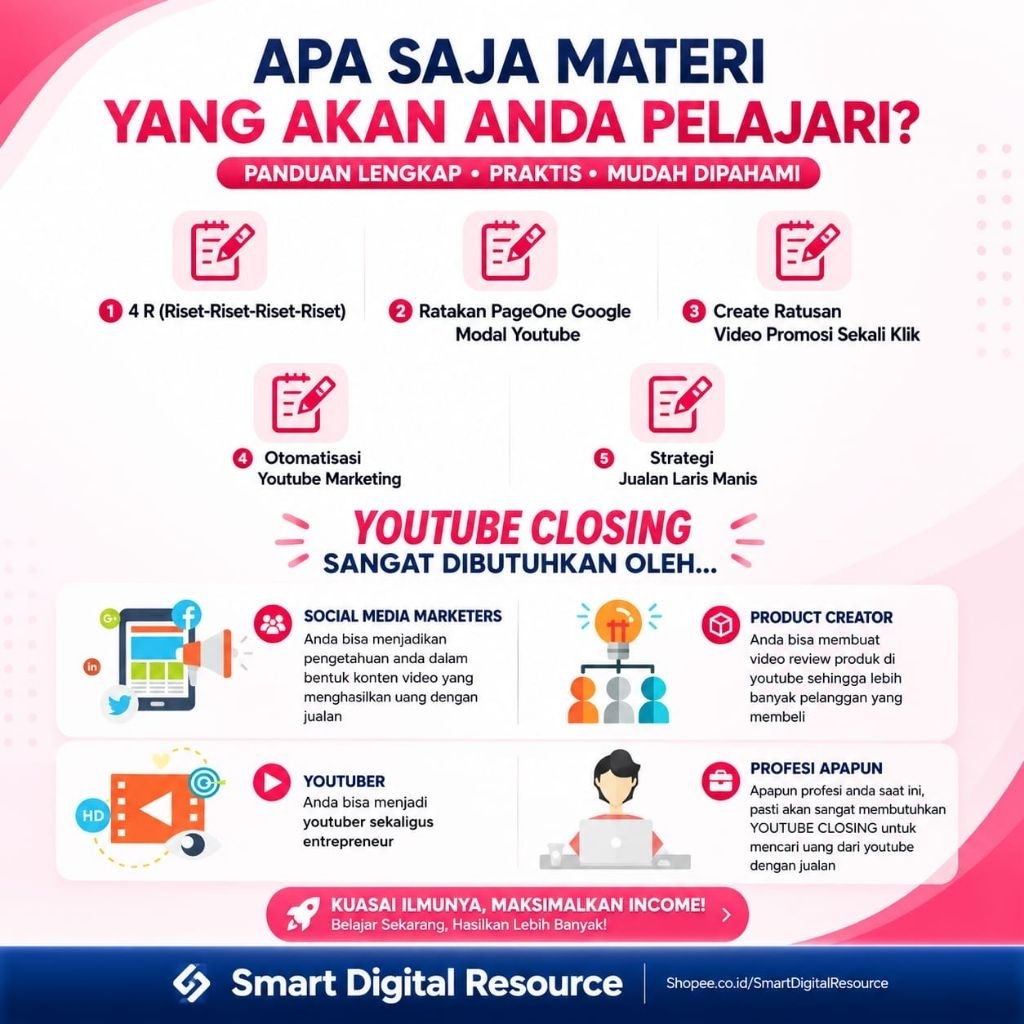 YOUTUBE CLOSING Workshop Online Plus Full Strategi Optimasi Youtube Sebagai Sarana Jualan Online Tan