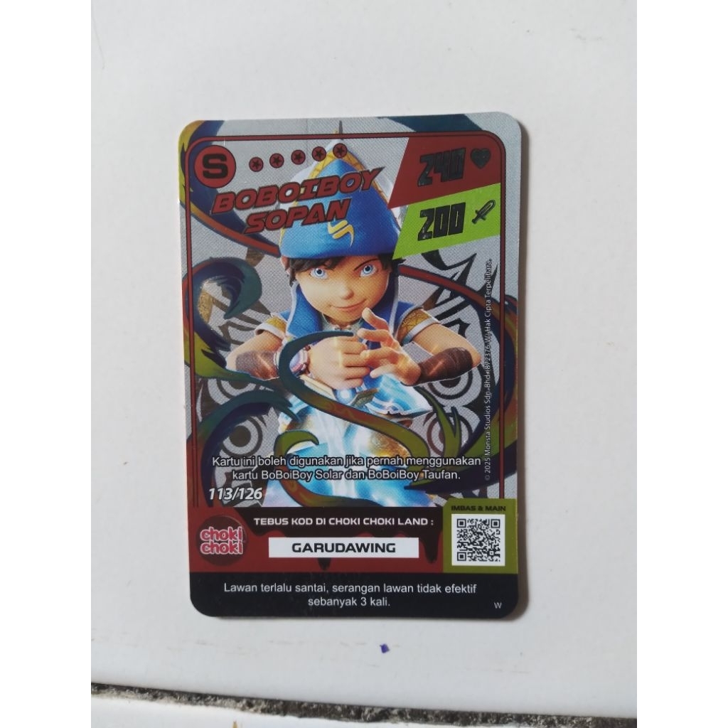 S Card Boboiboy Sopan 100% ASLI CHOKI-CHOKI