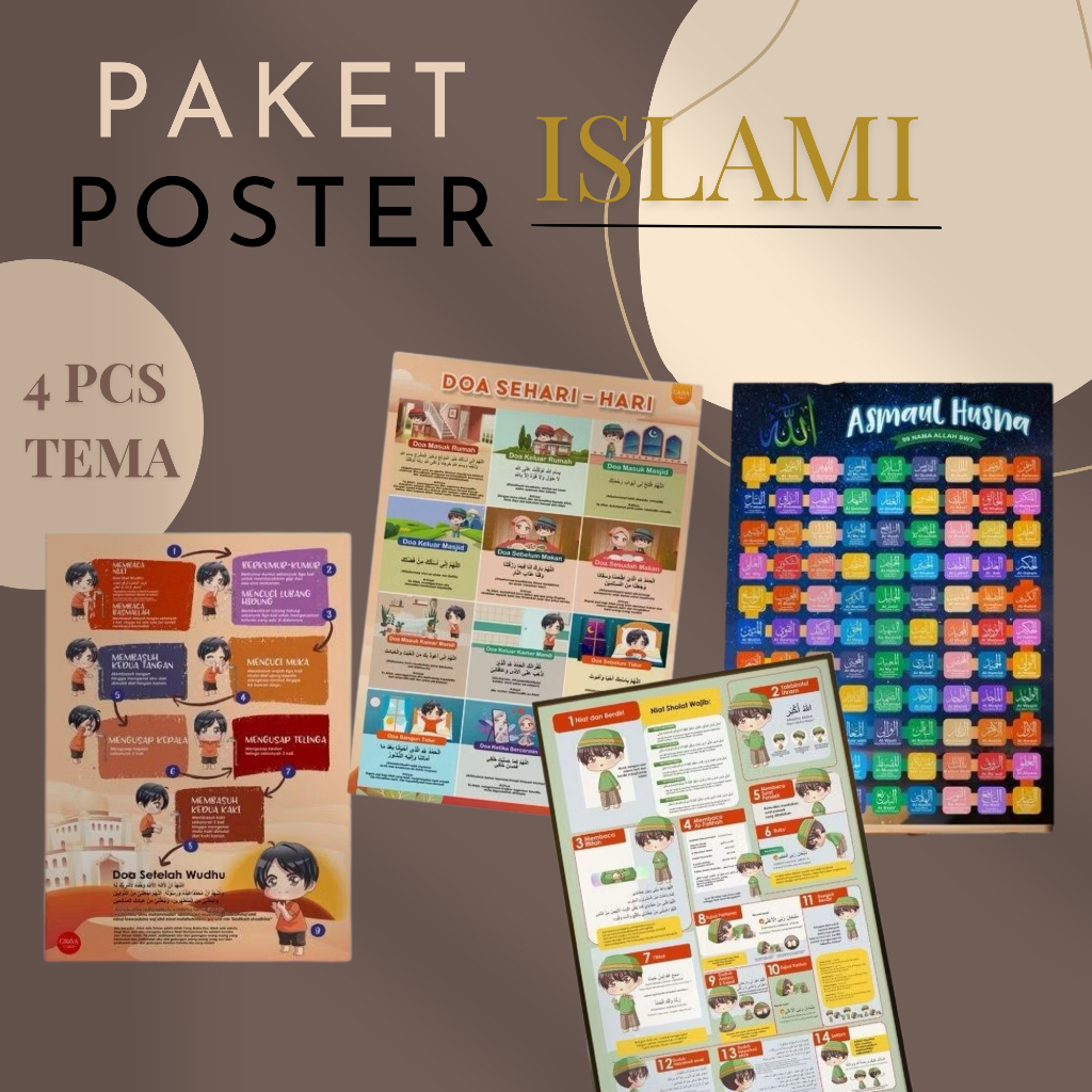 Paket Bundling Poster Islami (4 TEMA) - Poster Belajar - Bahan IV 260 GSM - Poster Dinding Edukasi A