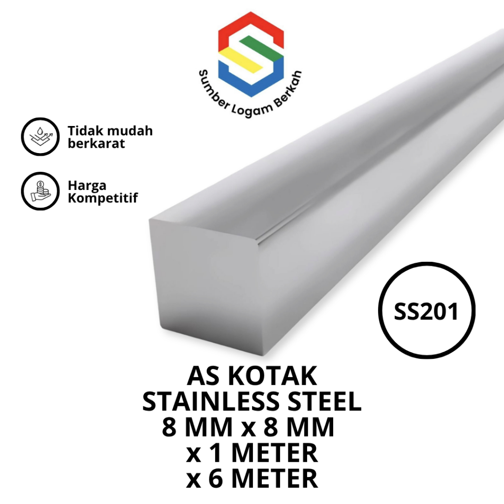 As kotak 8 mm x 8 mm stainless steel 201