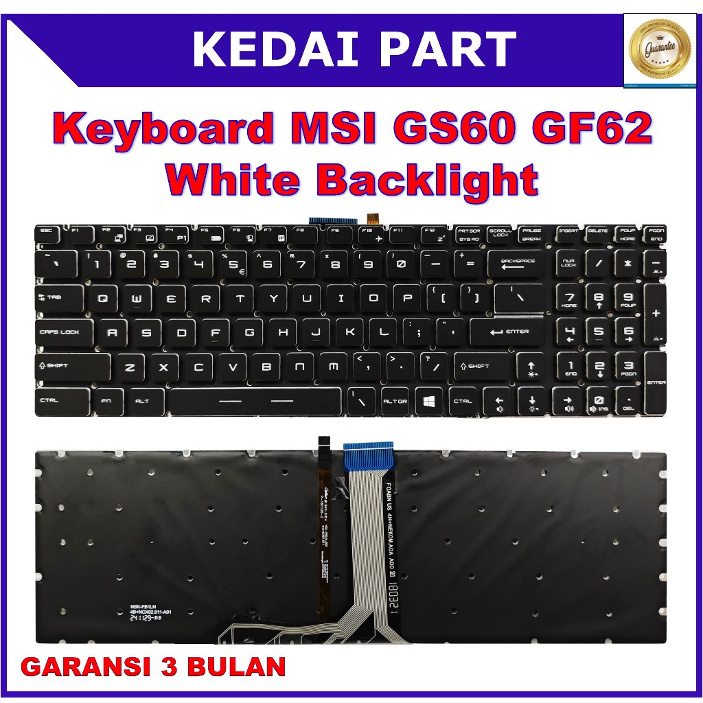 Keyboard MSI GF62 GP75 GT72 GE72VR GL75 GE63 GE62 White Backlight