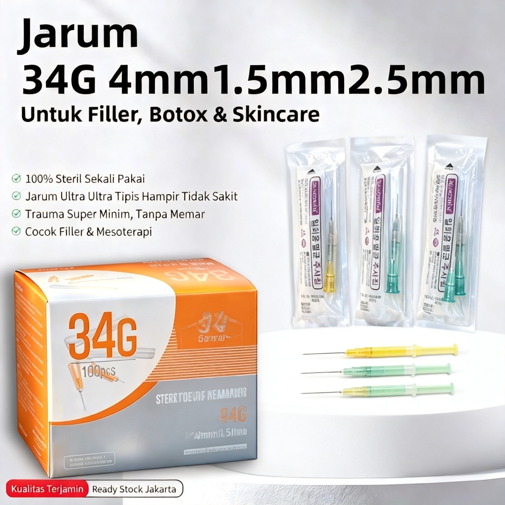 SUNGSHIM Jarum Meso 34G 4mm 1.5mm 2.5mm Untuk Injeksi Air Ringan Tidak Menimbulkan Rasa Sakit Kecil