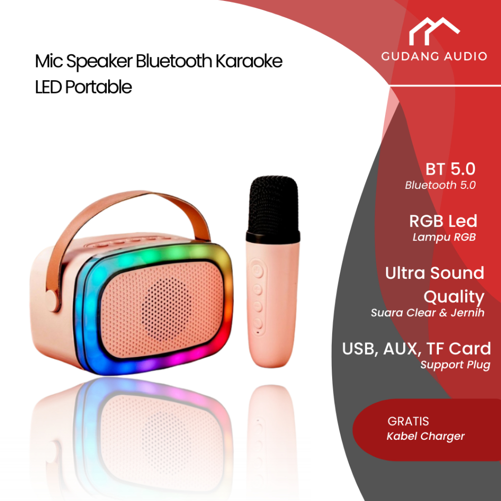 Mic Speaker Bluetooth Karaoke LED Tanpa Kabel Mini Portable