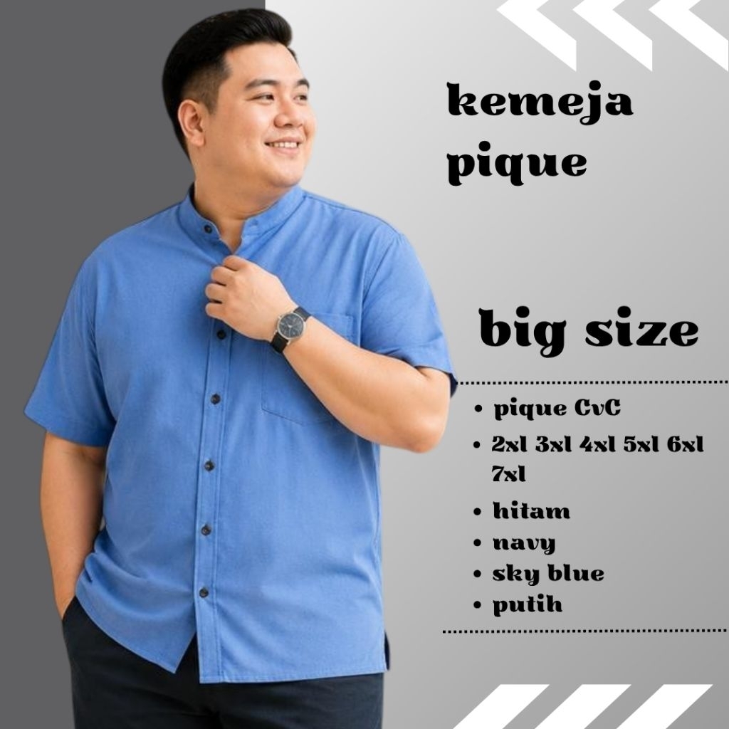 Kemeja Pique Putih Jumbo Premium Pria Big Size polo shirt polos