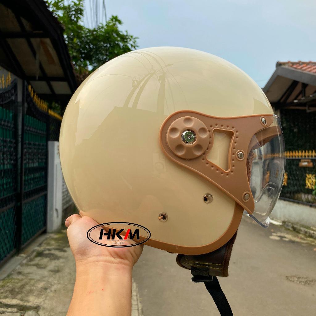HELM HKM HIJAB VISOR PILOT CLEAR HIJAB HELEMT CREAM SNI ORIGINAL HKM PILOT HELM BOGO RETRO HIJAB FRE