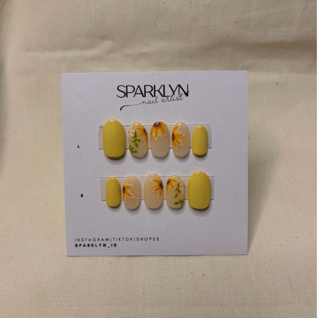 SPARKLYN - Press On Nail Kuku Palsu Motif Bunga Matahari Yellow Fake Nails Kuning