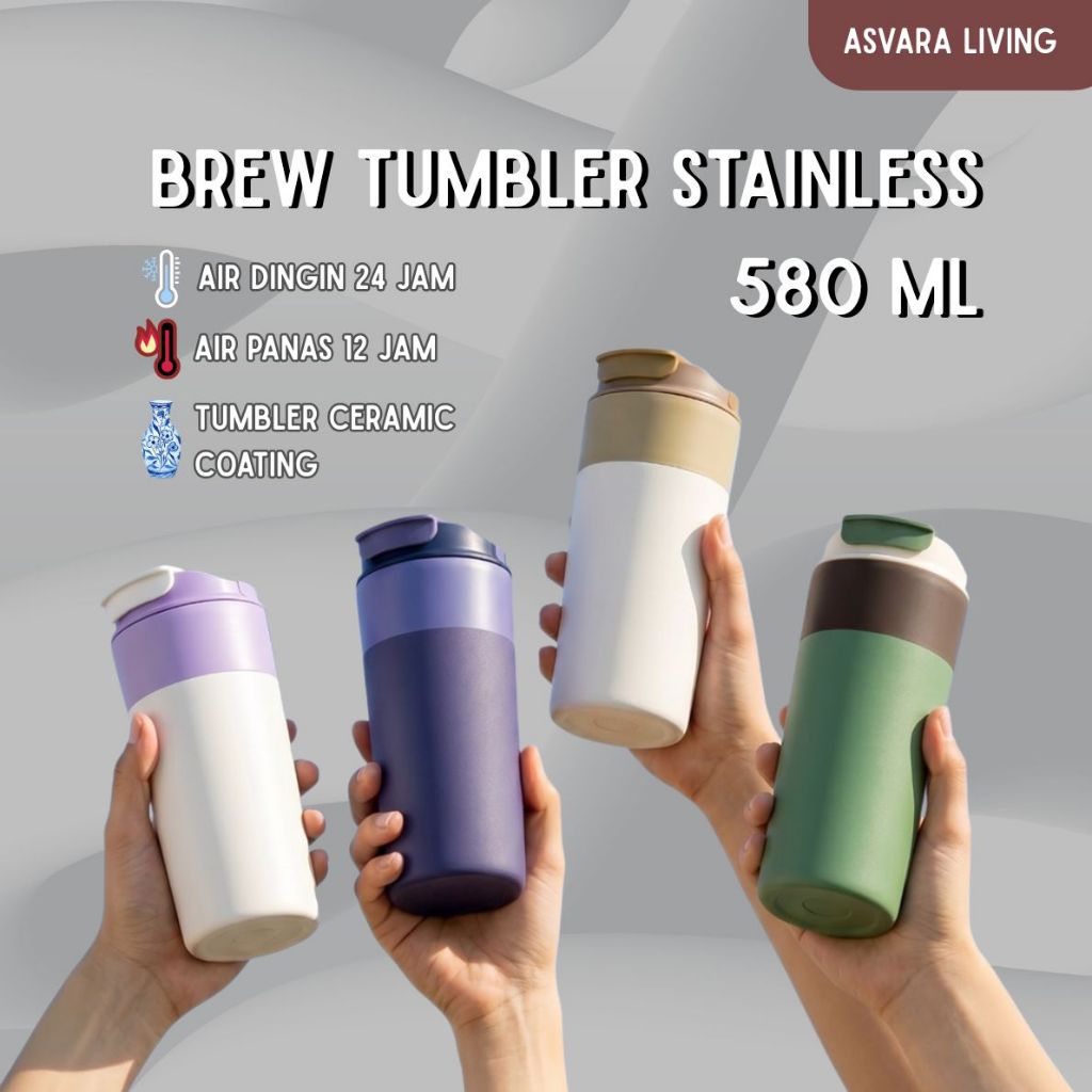 Tumbler Brew 580ml Custom Nama | Tumbler Stainless Estetik Ceramic Coating Anti Bocor